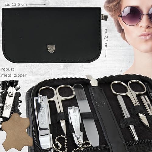 3 Swords Germany - brand quality 8 piece manicure pedicure grooming kit set for daily nailcare genuine leather case black in gift box - Made by 3 Swords — view 5