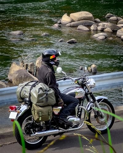 BORLENI Motorcycle Dry Bag Waterproof Luggage Roll Motorcycle Bag Saddle Bags Travel Bag Reflective Olive 60L — view 2