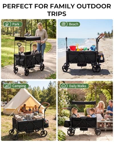 LALAHO Folding Wagon Stroller for 2 Kids with 5-Point Harness, Black — view 6