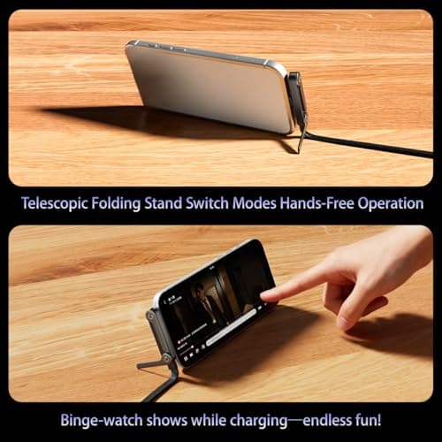 65W Invisible Holder Charger Cable with Stand & Phone Lanyard, Fast Charging USB A to C, 2-in-1 Fast Charging Cord & Phone Sta/nd with Wrist Strap, Foldable Stand for Gaming, Anti-Theft Phone Strap — view 2