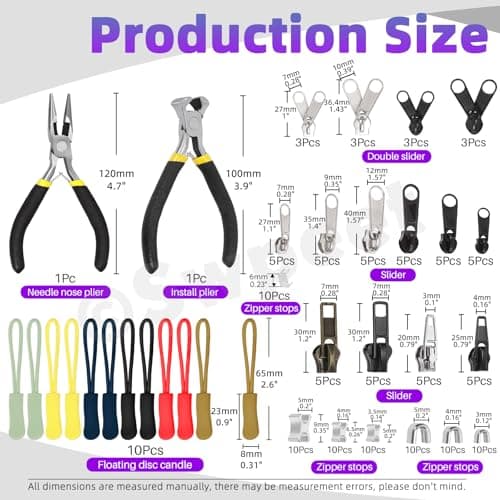 Swpeet 144Pcs Zipper Repair Kit with Plier and Pliers Assortment, Zipper Pulls, Replacement Tools for Bags, Tents, Luggage, Sleeping Bag, Jacket — view 2