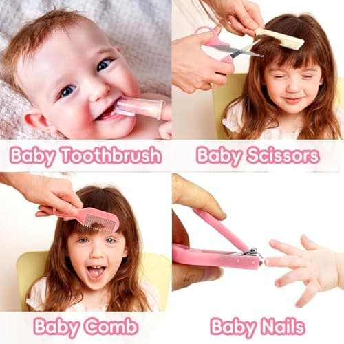 Qunlions life Infant Safety Care Set with Hair Brush Comb Nail Clipper, Baby Essentials Kit for Newborn Girls Boys (Pink) — view 4