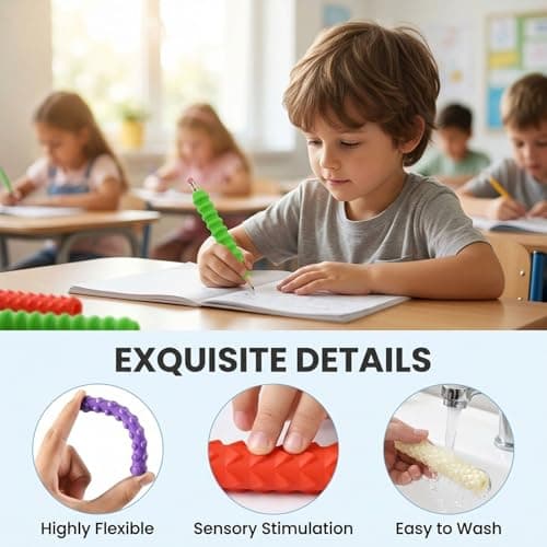 8-Pack Textured Silicone Pencil Grips – Sensory Fidget Sleeves for Kids & Adults, ADHD & Autism Anxiety Relief, Quiet Classroom & Travel Fidget Tool for Focus, Fidget Gifts Christmas Stocking — view 3
