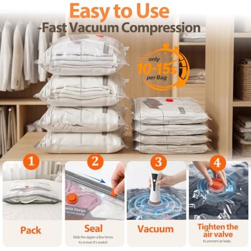 LOPIUYN Vacuum Storage Bags for Travel with Electric Pump, 14 Pack Vacuum Seal Bags for Clothing Bedding Seasonal Storage, Semi-Transparent Space Saver Compression Packing Bags for Suitcase Luggage — view 5