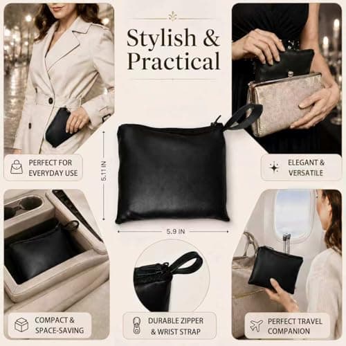 Nexoria Foldable Flat Shoes for Women, Foldable Ballet Flats for Purse, Portable Roll Up Shoes with Zipper Pocket, Stylish, Comfortable and Non-Slip, Portable for Weddings, Office, Travel, black, 8.5 — view 6