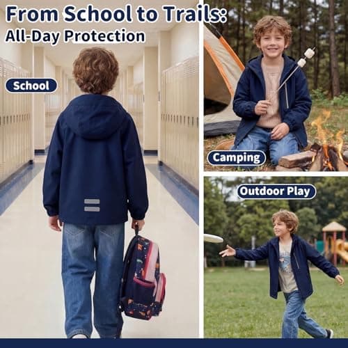 FILOWA Waterproof Raincoat Boys Hooded Rain Jacket, 13-14 years, Navy — view 5