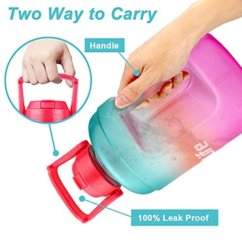 BuildLife Motivational Water Bottle 2.2L - Large Capacity Water Jug with Straw & Time Marker & BPA Free Ensure Enough Water-Drinking Throughout The Day (Green-Pink, 2.2L) — view 3
