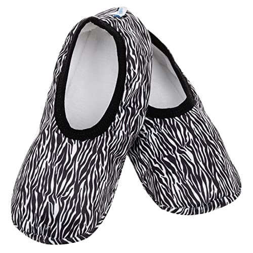 Snoozies! Travel Skinnies Animal Designs Super Soft Womens Slippers with Non-Slip Sole - Ladies sizes from 3-7 (Zebra, large)