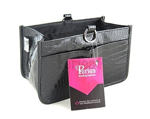 Periea Claire Luxury Crocodile Effect Faux Leather Handbag Organiser Insert- ideal for Most Medium Sized Handbags– 10 Pockets & 5 Double Card Slots (Black) — view 4