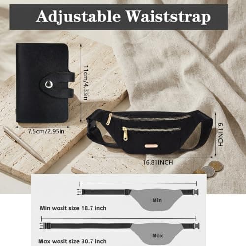 IPQNQVEY Fanny Pack Fashionable Waist Bag Unisex Fashion Waist Bag Casual Travel Bum Bag with 3 Zipper Pockets for Adult Sports Running Hiking Jogging (Black) — view 2