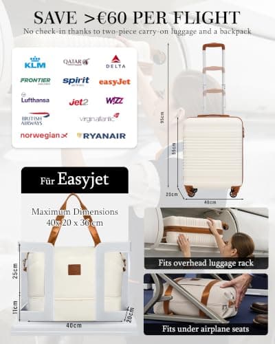 COOLIFE 55×40×20 Cabin Suitcase+40x25(36)x20cm Expandable Ryanair Cabin Bag — view 2