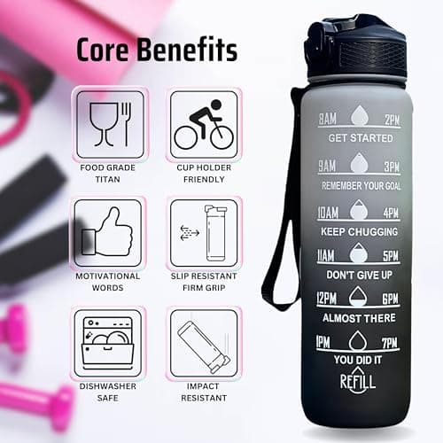 Repton 1L Sports Water Bottle with Motivational Time Marker | Leak-proof Drink Tritan Bottle BPA Free Non-Toxic for Running, Cycling, Gym, School & Office (Black & White) — view 5