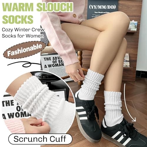EBMORE Womens White Merino Wool Slouch Socks,Thermal Thick Winter Socks — view 4