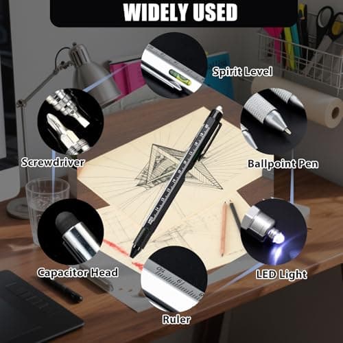 Gifts for Men, 9 in 1 Multi Tool Pen with LED Light, Screwdriver, Stylus, Ruler, Level, Corkscrew, Cool Gadget for Him, Stocking Fillers, Mens Birthday Gifts, for Dad, Husband, Boyfriend — view 5