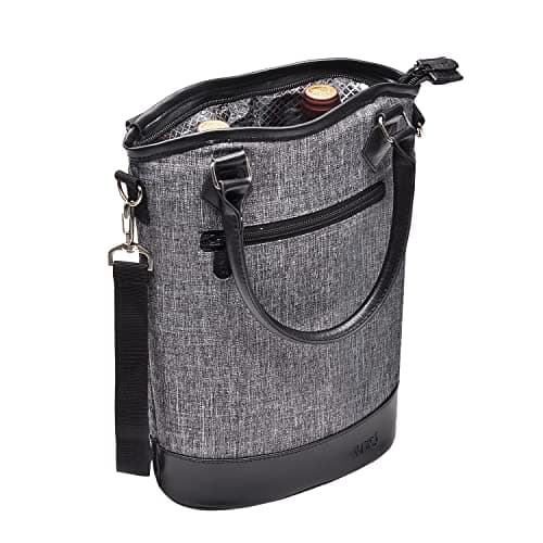 Kato Tirrinia Wine Cooler Bag, 2 Bottle Insulated Wine Carrier Tote with Adjustable Shoulder Strap + Free Corkscrew, Picnic, Camping and Beach, Great Wine Lover Gift