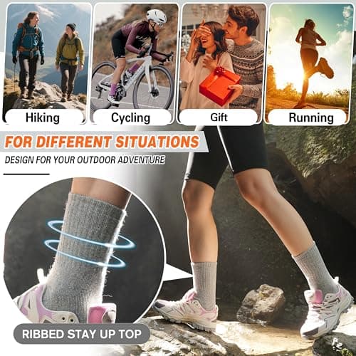 Sandsuced Womens Merino Wool Thermal Walking Socks Warm Winter Cozy Long Heavy Comfy Socks for Ladies Mum Stocking Fillers Women Gifts Thick Crew Work Soft Boot Socks 5 Pairs(Solid Color B) — view 6