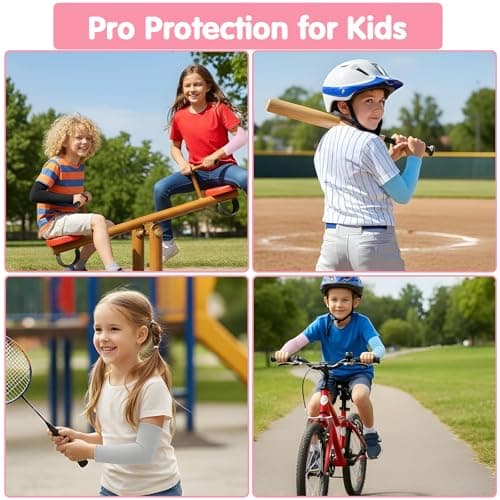 Abeillo 5 Pairs Arm Sleeves for Kids, UV Sun Protection Sleeves Cooling Compression Arm Sleeve for Volleyball Basketball Baseball Youth Boy Girl Sports — view 6