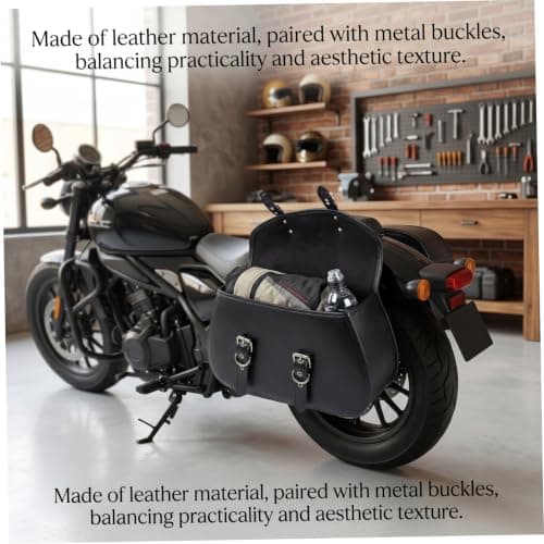 1 Pair Motorcycle Saddlebags, Symmetric Side-mount Leather Motorcycle Luggage Bags With Metal Buckles, Black Saddlebags — view 5