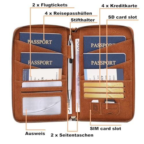 Toctax Passport Holder Travel Wallet for Family, RFID Passport Wallet Travel Document Holder for Men and Women (Brown) — view 2