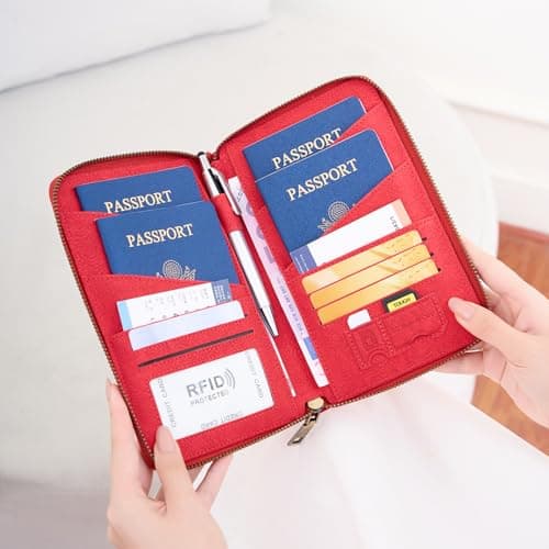 Toctax Passport Holder Travel Wallet for Family, RFID Passport Wallet Travel Document Holder for Men and Women (Red) — view 5