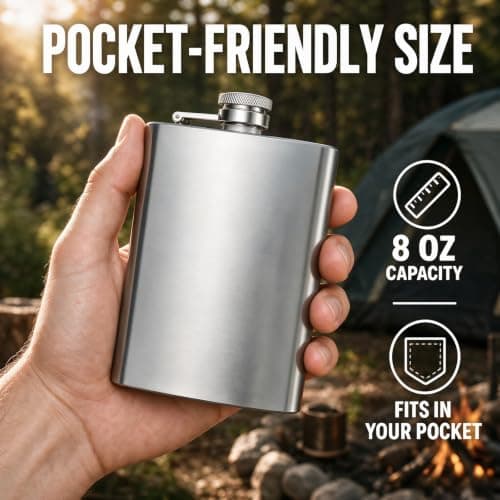 Stainless Steel Hip Flask 8oz Silver, Metal Flask for Whiskey Liquor, Small Pocket Flask with Funnel Cup, Mini Flask for Men Women Travel Camping Gifts 2 Pack — view 5
