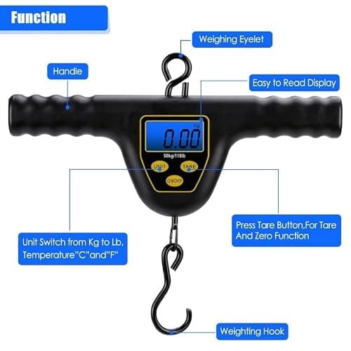 Digital Fishing Scale with Backlit LCD, 50kg/10g High Precision Hanging Scale with Kg/Lb/Oz Conversion, Tare & Data Lock, Portable Luggage Scale for Fishing, Travel and Camping — view 4