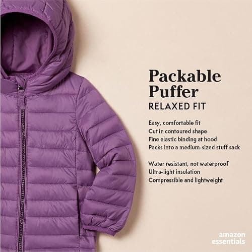 Amazon Essentials Girls' Lightweight Water-Resistant Packable Hooded Puffer Jacket, Black, 10 Years — view 2