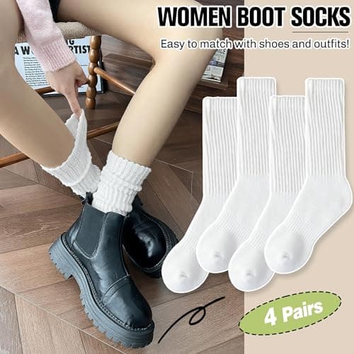 EBMORE Womens White Merino Wool Slouch Socks,Thermal Thick Winter Socks — view 5