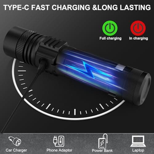 AOMEES LED Torch Rechargeable, 1400LM Adjustable Focus Flashlight 2 Pcs — view 2