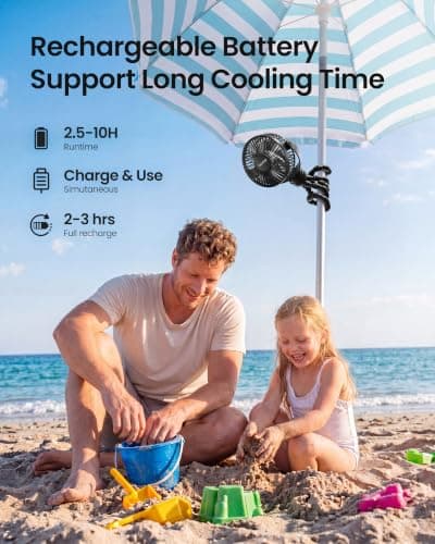 gaiatop Mini Portable Stroller Fan, Small Clip on Fan 3 Speed Rechargeable — view 5