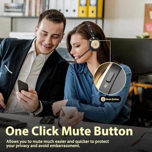 Wireless Headset, Bluetooth Headset With Microphone Noise Canceling & USB Dongle, On Ear Headphones with Charging Dock & 45hrs Working Time for Computer/Mobile Phones/Ms Teams/Skype/Zoom/Office — view 6