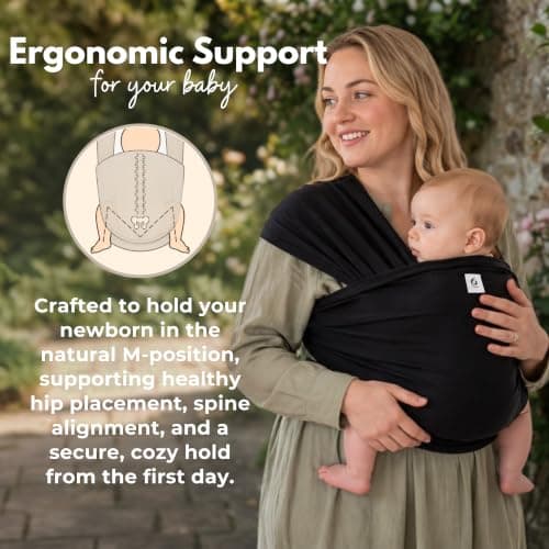 ELDOMA Black Baby Wrap Carrier - Lightweight, Breathable Baby Sling, Hands Free Baby Carrier Sling, Baby Carriers from Newborn to Toddler, (7-35 lbs / 3-15kg) — view 4