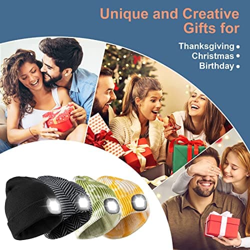 Unisex LED Lighted Beanie, USB Rechargeable Headlamp Hat, Cap with Light Hands Free Head Torch, Winter Warm Gifts for Men and Women Black — view 6