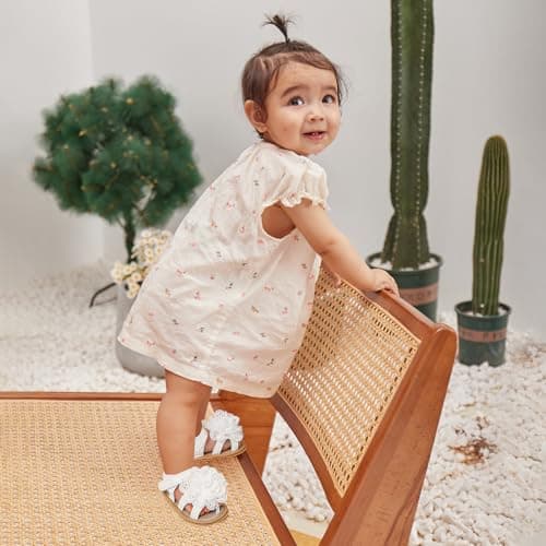 LACOFIA Baby Girls Sandals Infant Breathable Summer Flower Sandals First Walking Shoes with Anti-Slip Soft Sole White 12-18 Months — view 2