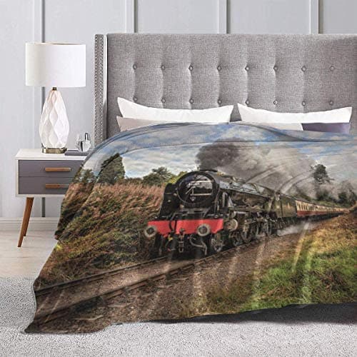 ujmki Throw Blanket, Cozy Fleece Blanket, Warm Super Soft Comfort Caring Gift for Children and Adult, 152cm x 127cm, Funny Steam Train — view 4