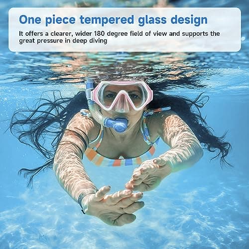 Findway Snorkel Mask,180°view Snorkelling Mask Adult & Junior, Diving mask Anti-Fog & Anti-UV Tempered Glass, Wide View Snorkel Mask, Easy Adjustable Strap Mask for Diving, Snorkelling and Swimming — view 4
