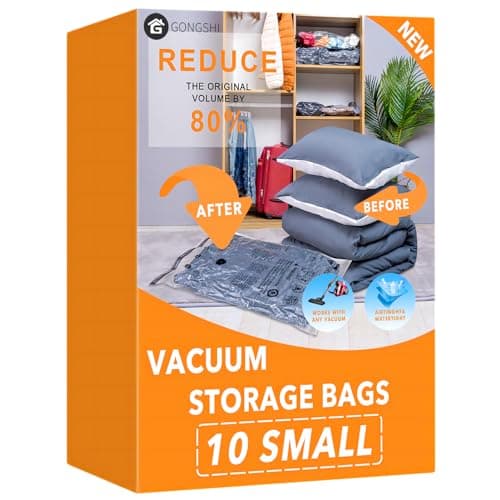 10 Small Vacuum Storage Bags, Space Saver Sealer Compression Bags for Blankets, Comforters, Pillows, Clothes Storage