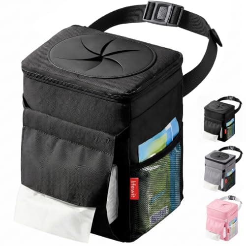 Lifewit Car Bin with Lid, Hanging Trash Bag with Tissue Holder, Black