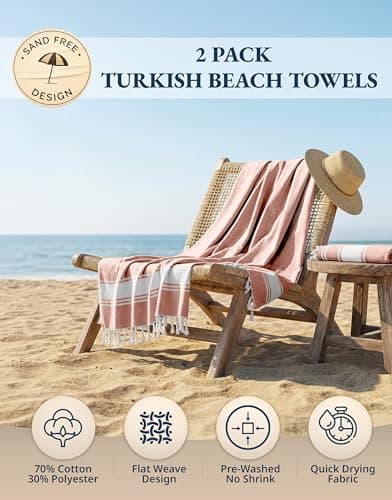 LANE LINEN Turkish Towels, Cotton Rich XL Beach Towel 2 Pack, Pre-Washed, No Shrink, Quick Dry Oversized Beach Towels, Stylish Beach Towel For Women, Sand Free Towel, 39"x71" - Quartz Pink — view 2