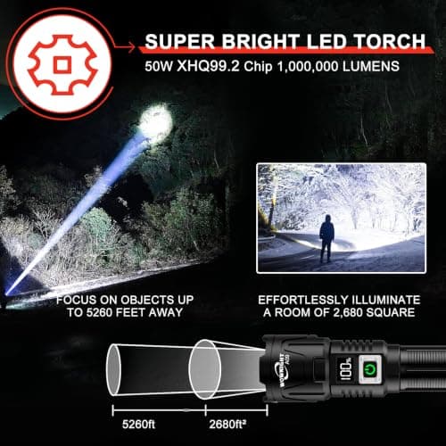 WOWNIGHT Torches LED Super Bright Rechargeable 1,000,000 LM - 5260ft Range — view 2