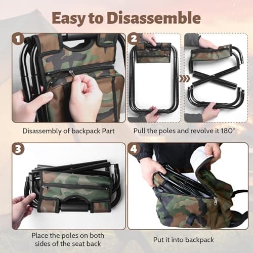 SDLDEER Foldable Camping Chair Backpack with Cooler Insulated Picnic Bag, Detachable Portable Camping Stool Hiking Seat Table Bag for Outdoor Indoor Fishing Travel Beach (Camouflage) — view 4