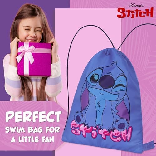 Disney Stitch Drawstring Bags for Kids Swimming Bag Spiderman String Backpack School PE Kit Travel Beach Holiday Sports Gym (Blue Stitch) — view 3