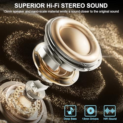 Wireless Earbuds, Bluetooth 5.4 Headphones with 4 ENC Noise Cancelling Microphone, Ear buds HiFi Stereo Deep Bass, Bluetooth Earphones 40H Playtime LED Display, IP7 Waterproof Touch Control, White — view 3