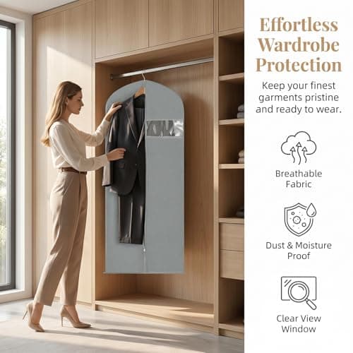 Tenbrachian 2 Garment Bags & 2 Shoe Bags, 23 x 47 in Suit and Garment Covers BagsDust-Proof Clothes Covers Protector BagsMoth Proof Dress Bag with Zip, for Women Men Coat Jacket(Grey) — view 5