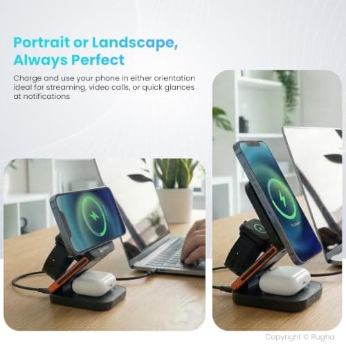 Rugha 3-in-1 Magnetic Wireless Charging Station 15W Foldable Stand Black — view 4