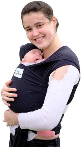 Baby Wrap Sling Organic Stretchy Premium Carrier | UK/EU Safety Tested | Made in UK by Joy and Joe | Suitable from Birth to 16Kg | with Hat, Bag and Full Colour Instruction (Black) — view 2