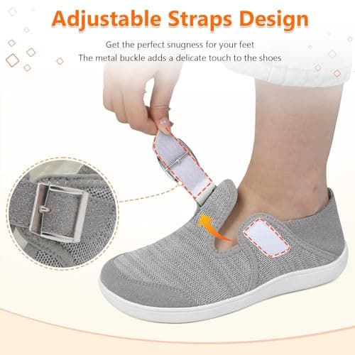 JIASUQI Barefoot Shoes Womens Wide Casual Walking Shoes Zero Drop Minimalist Sneakers with Adjustable Strap Slip on Clogs for Office Shopping Travel(Dark Grey 40,Size UK 7) — view 6