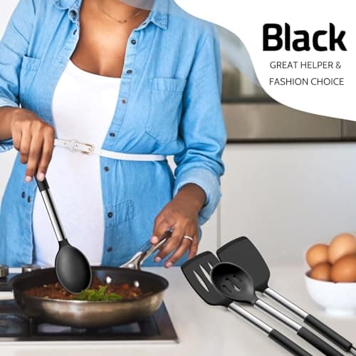 Homikit Black Kitchen Utensil Set, 4Pcs Silicone Turners Spoons for Cooking — view 6