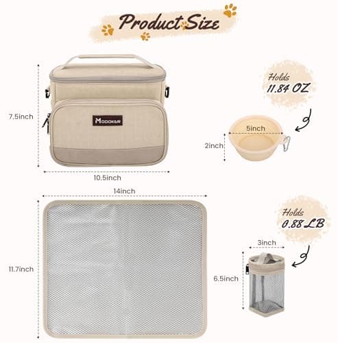 Modoker All-in-One Dog Travel Bag Airline Approved Pet Cat Tote Organizer for Weekend Trips, 2 Bowls, 2 Food Containers & Feeding Mat — view 3
