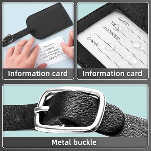 MeiLang 4Pcs Leather Luggage Tags, Suitcase Labels w/Privacy Cover, Adj — view 3